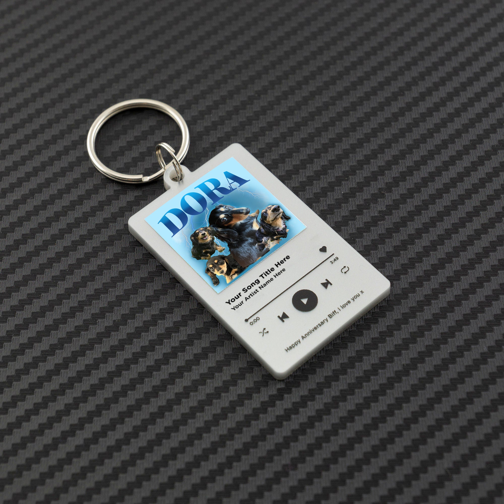 Custom Pet Photo Bootleg Rap 90s Style Keychain with Song Player