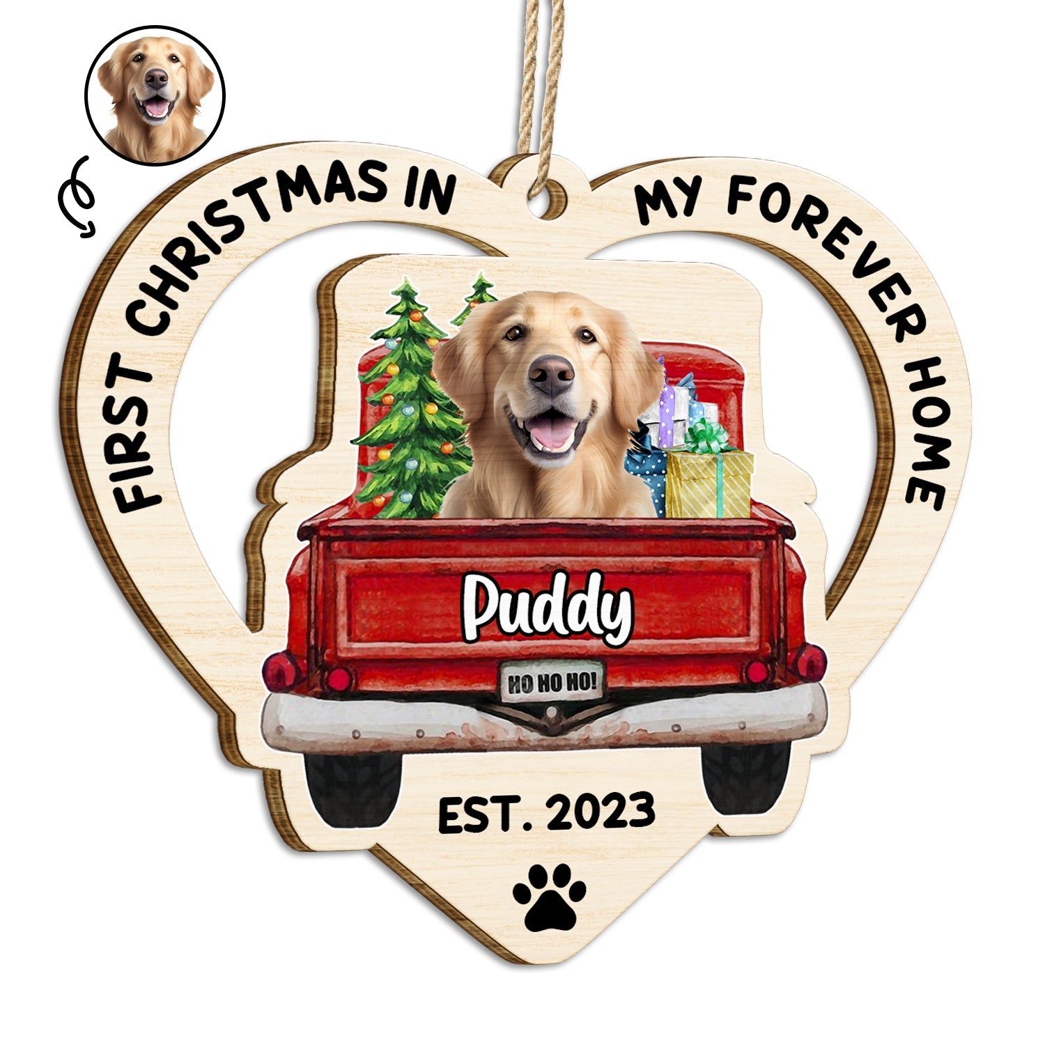 Custom Photo In My Forever Home, Personalized Wooden Cutout Ornament