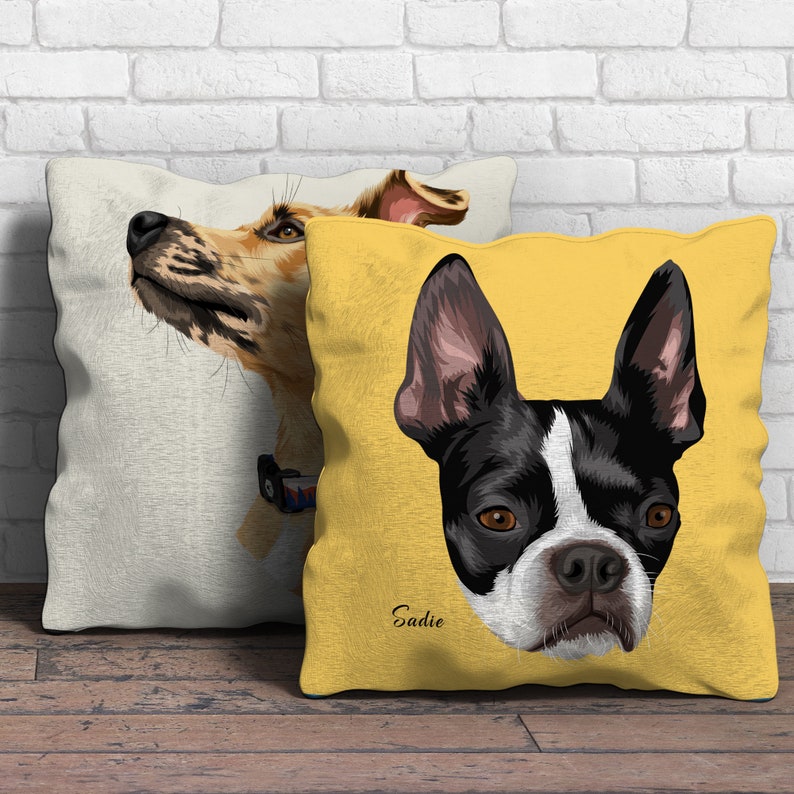 Custom Pet Portrait From Photo Throw Pillow Hand Drawn Dog Or Cat Portrait Pillow