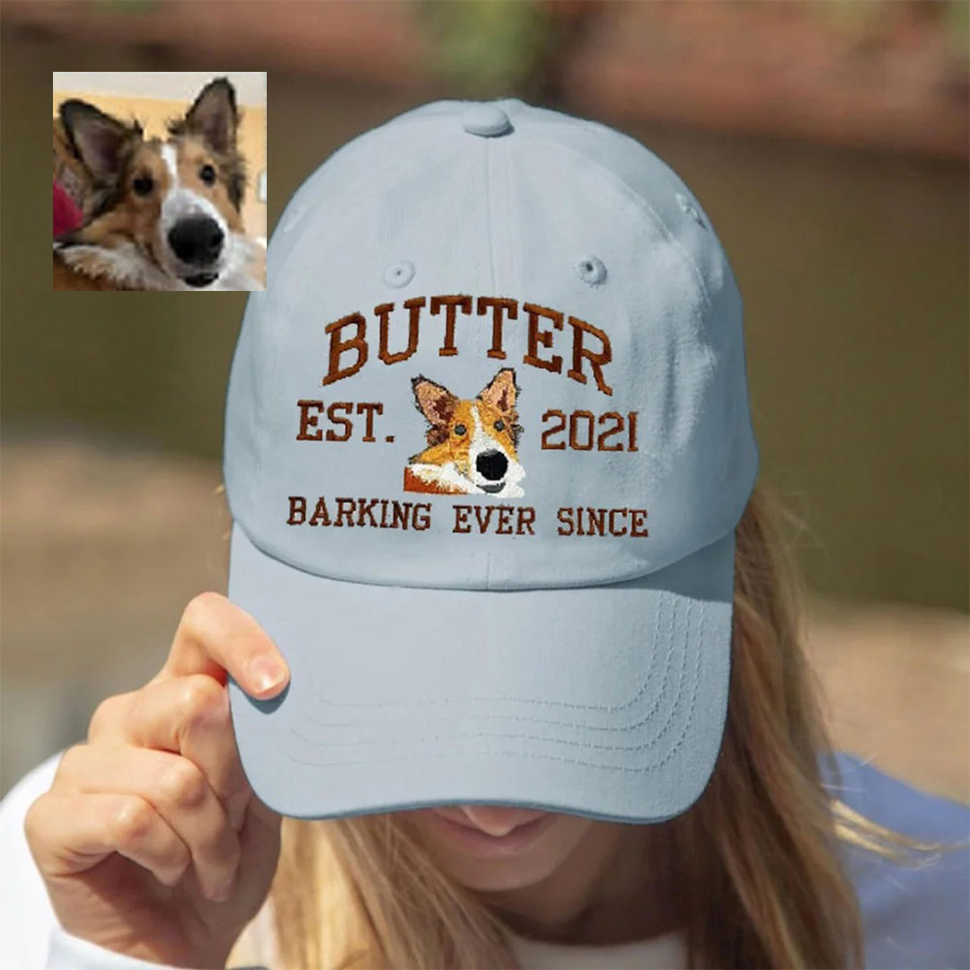 Custom Embroidered Pet Portrait Baseball Cap with Pet Name