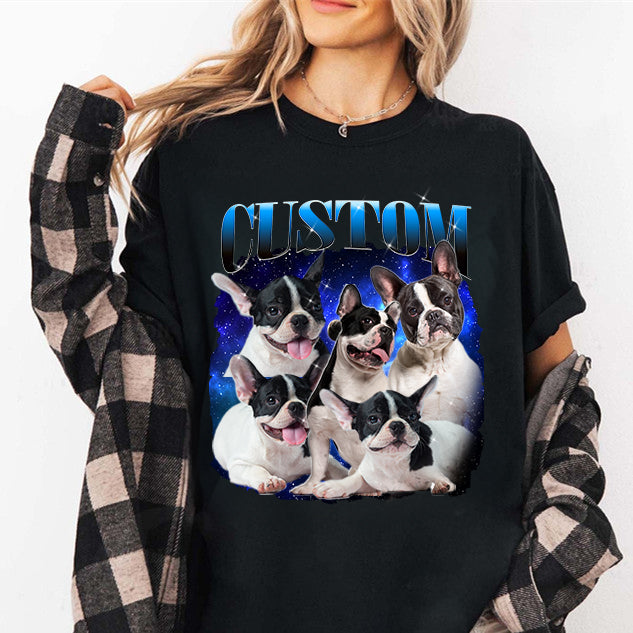 Custom Pet Photo 90s Shirt, Galaxy Planet Style Retro Dog T-Shirt Sweatshirt Hoodie