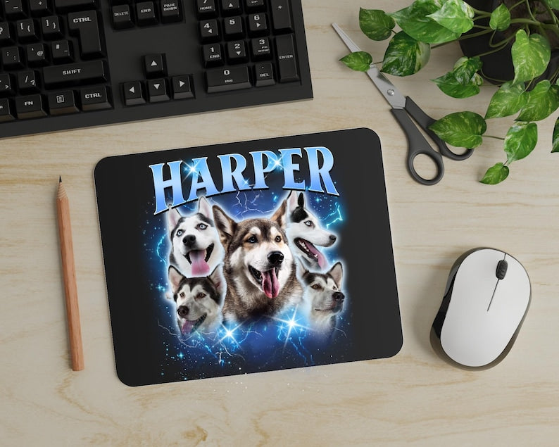 Custom Pet Photo Bootleg Mouse Pad, Pet portrait Mouse Pad, Pet Lover Gift