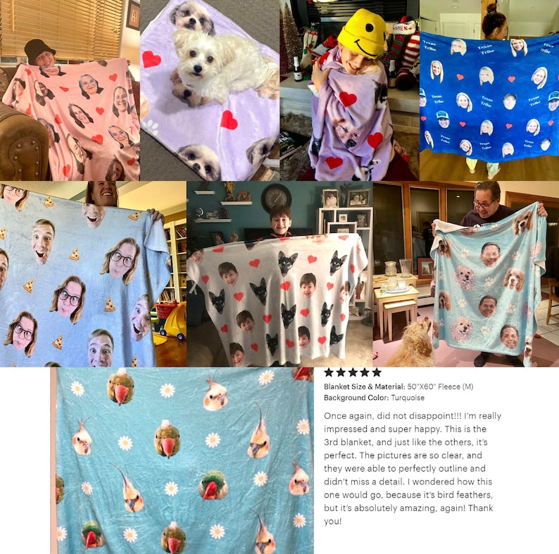 Customized Face Blankets, Personalized Pet Photo Blanket, Dog Blanket