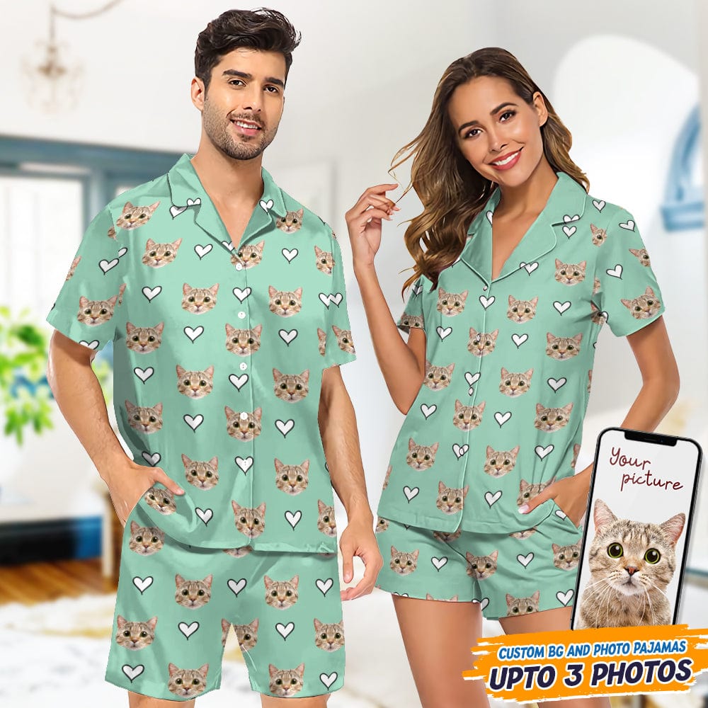 Custom Cat Photo With Icon Decoration Short Pajamas