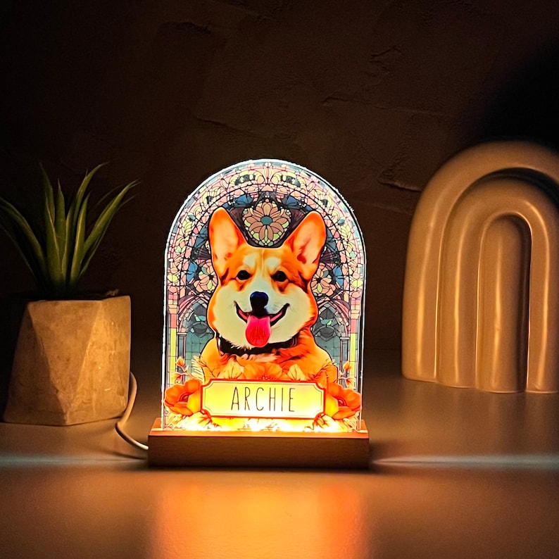 Pet Memorial Custom Acrylic Stained Glass Night Light, Personalized Bedroom LED Decor Sign