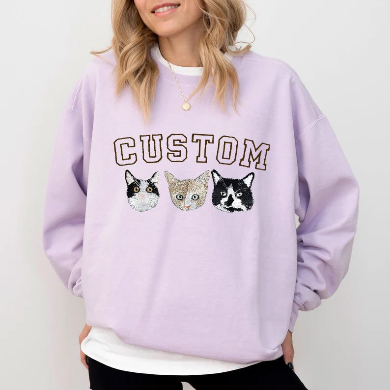 Personalized Pet Photo Embroidered With Custom Text Sweatshirt/Hoodie T-shirt