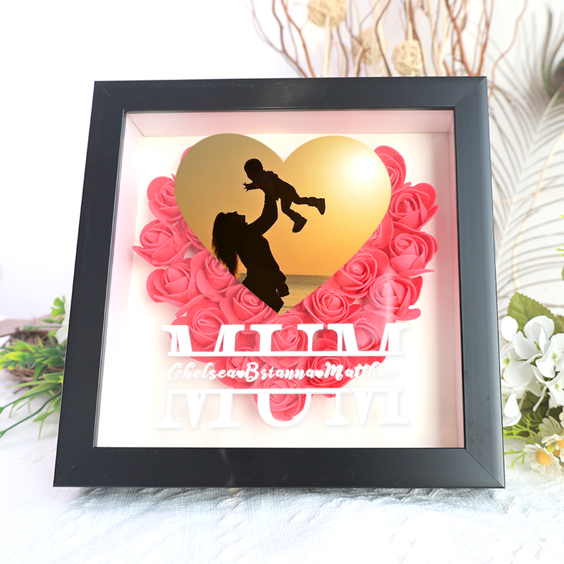 Mom Heart Photo Flower Pattern Shadow Box Gift