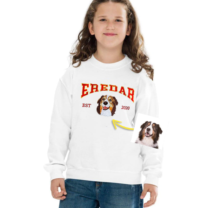 Custom Dog Hoodie Embroidered Dog Name, Personalized Pet Face Sweatshirt, Varsity Style Hoodie For Kid