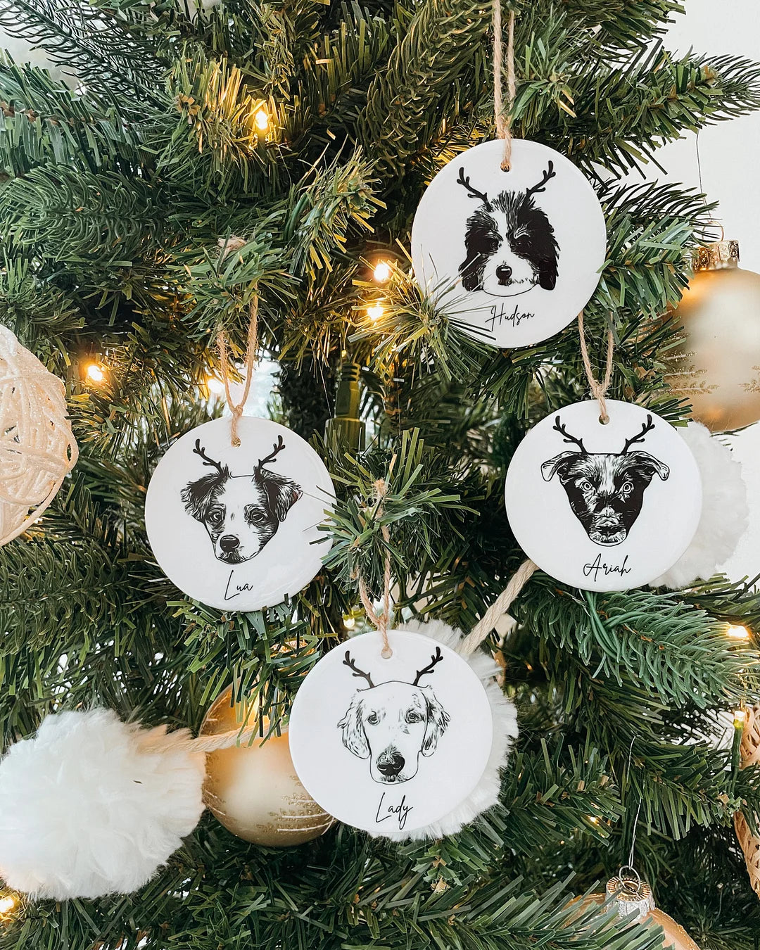 Happy Christmas With Fur Babies - Personalized Pet Portrait Ceramic Ornament