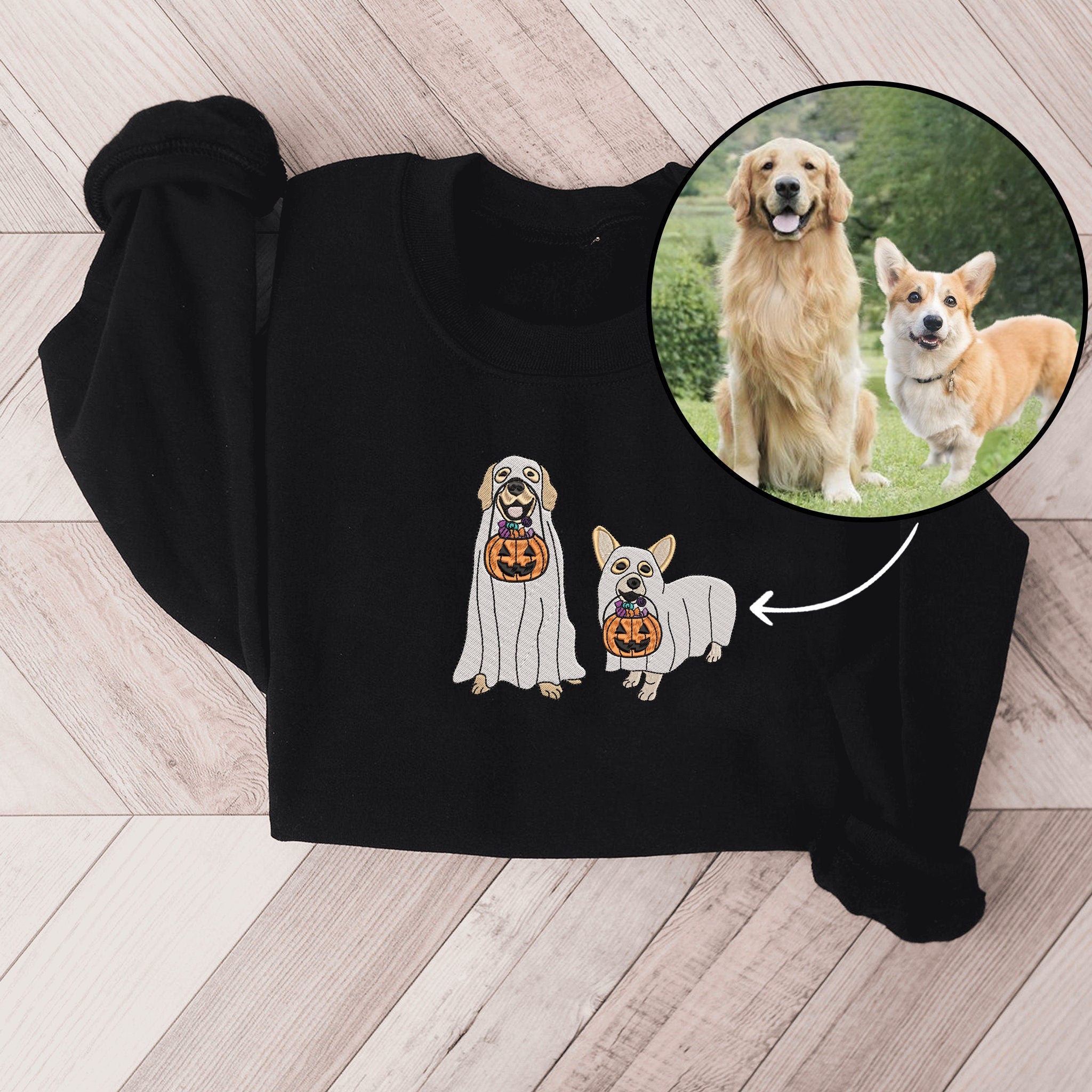 Embroidered Custom Ghost Dog From Your Photo Sweatshirt Halloween Dog Sweatshirt and Hoodie