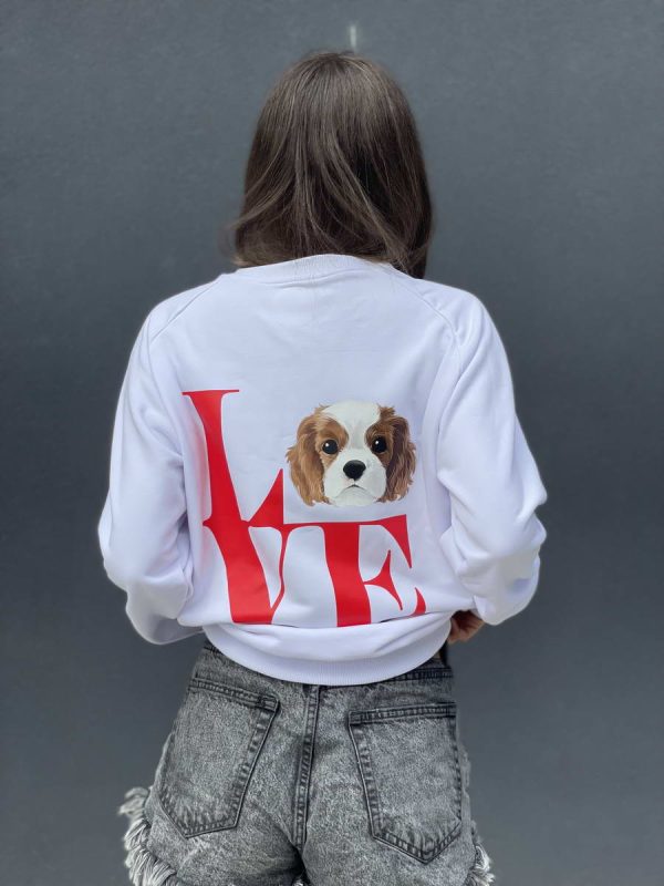 Custom LOVE Dog Pet Portrait Print Front and Back Sweatshirt Hoodie T-shirt