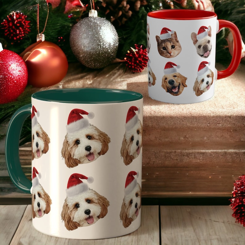 Custom Pet Mug Christmas Personalized Pet Face with a Christmas Hat Mug