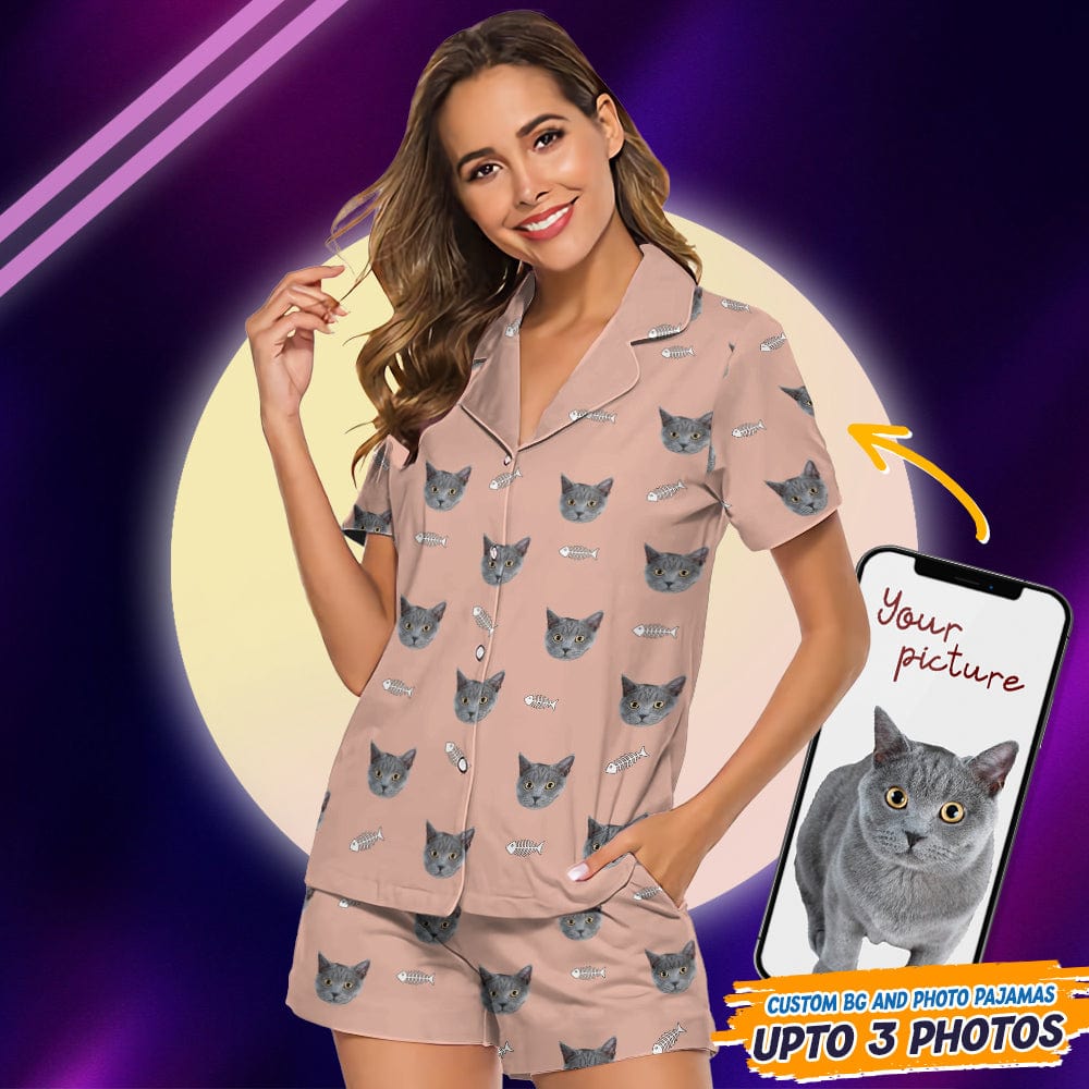 Custom Cat Photo With Icon Decoration Short Pajamas