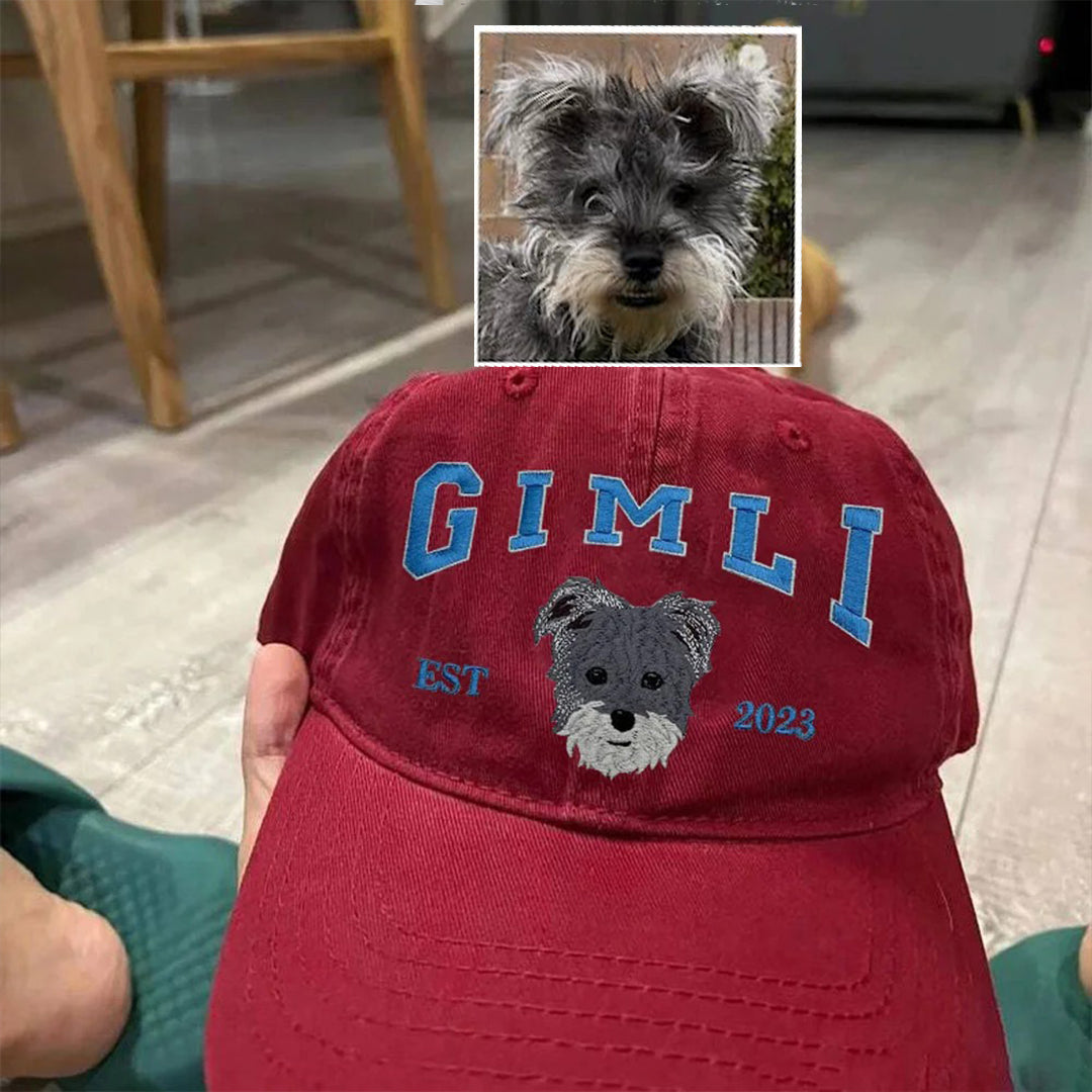 Custom Embroidered Pet Portrait Baseball Cap with Pet Name