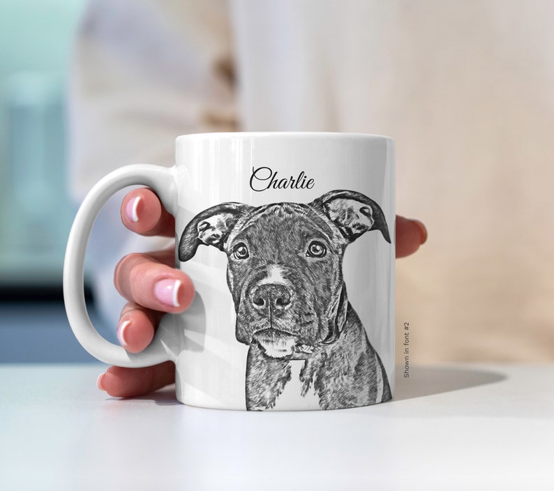 Pet Portrait Custom Sketch Mug from Photo, Personalized Birthday Gift for Cat Dog Mom Dad Owner, In Memory of Dog Loss, Pet Illustration Mug