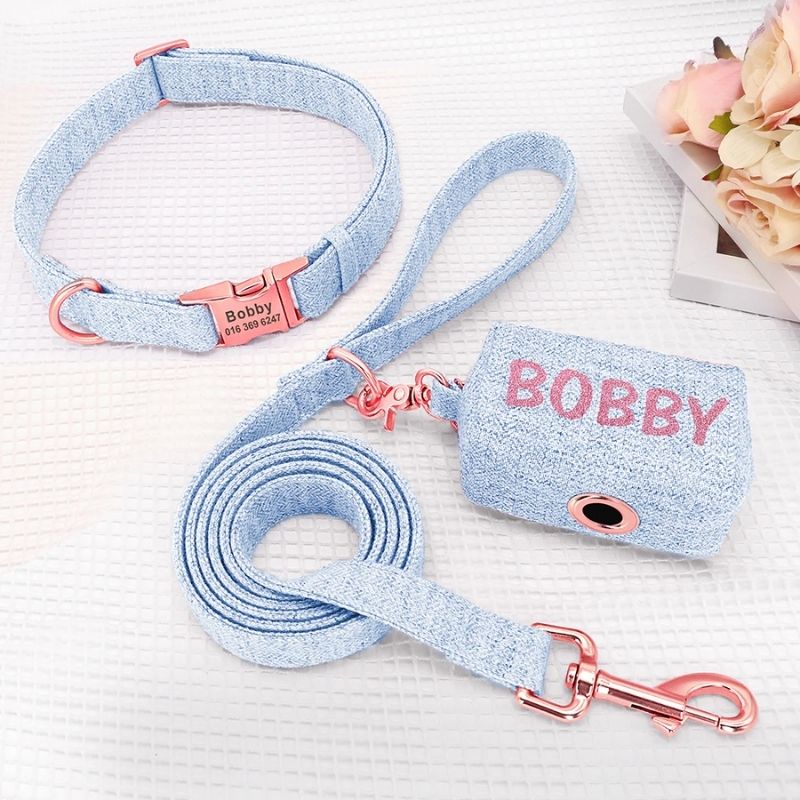 Custom Dog Collar and Leash Set with Custom Bag