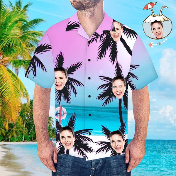 Custom Hawaiian Shirt Custom Face Hawaiian Shirt Coconut Trees Button Down Shirts