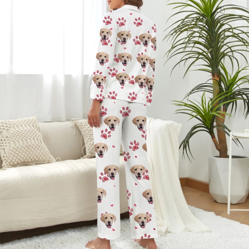 Cute Dog Paws Print Home Pajamas, Custom Puppy Face Photo Pajamas