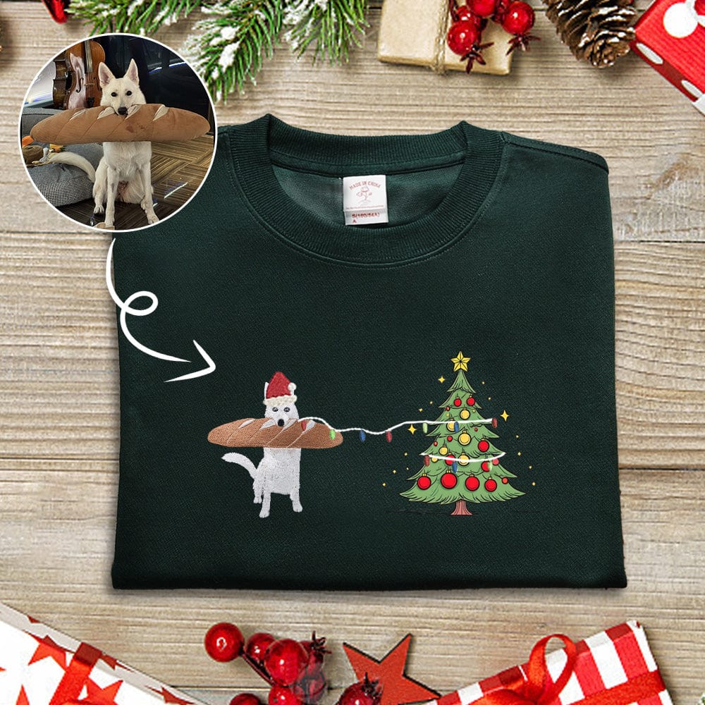 Custom Embroidered Christmas Tree And Lights Pet Embroidered Sweatshirt Hoodie T-shirt