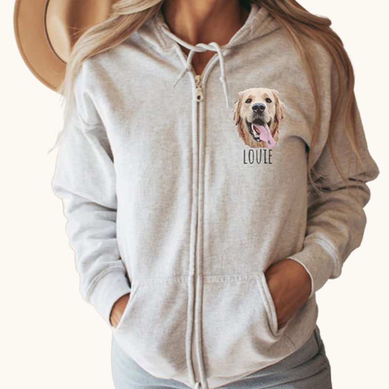 Personalized Pet Portrait Printing  Zip-up Hoodie, UNISEX Pet Gifts