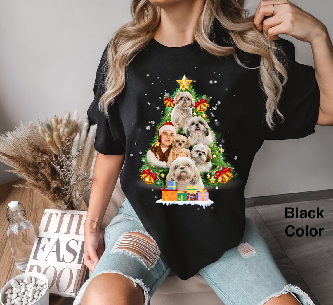 Custom Pet Photo Christmas Tree Shirt, Vintage 90s Shirt, Graphic Tee, Rap Tee Sweatshirt Hoodie