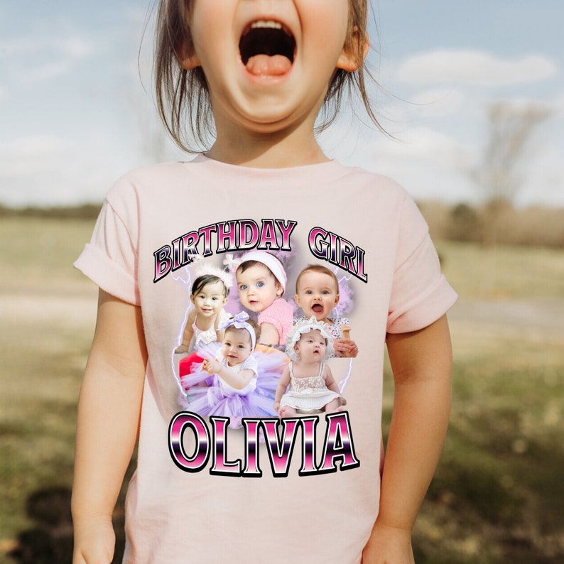 Personalized Girls Birthday Photo T-shirt, Custom Bootleg Photo Toddler Shirt Custom Kid Birthday Family Matching shirts Custom Toddler tee