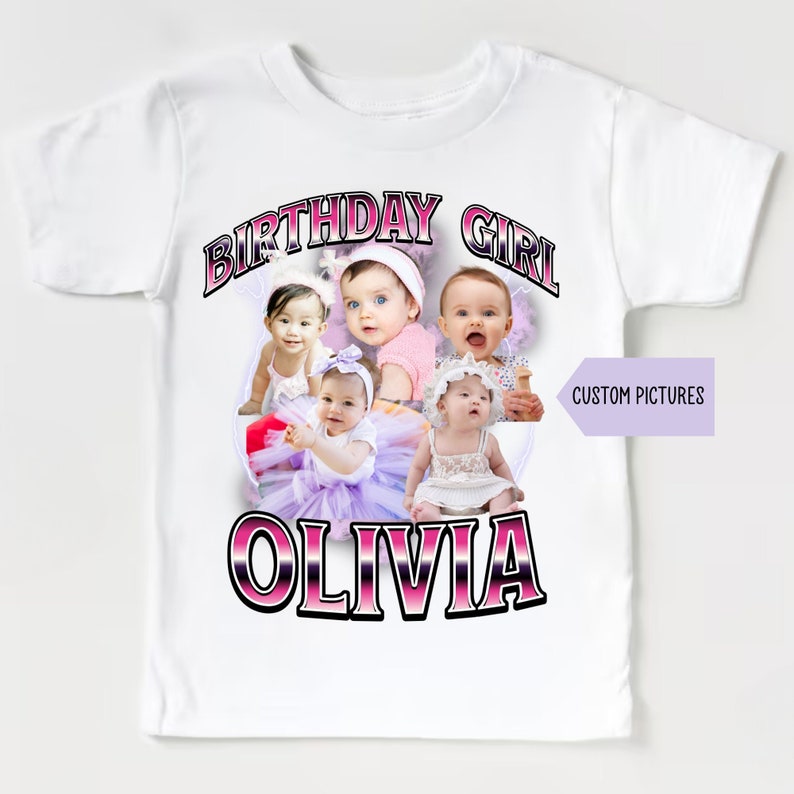 Personalized Girls Birthday Photo T-shirt, Custom Bootleg Photo Toddler Shirt Custom Kid Birthday Family Matching shirts Custom Toddler tee